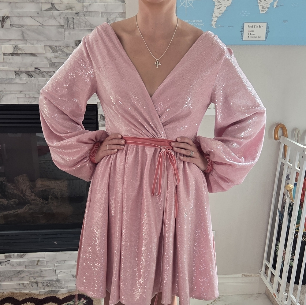 Teuta Matoshi Pink Sequin Sparkling Dress size 6